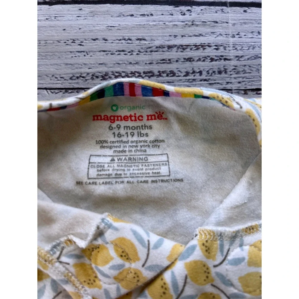 Magnetic Me Footie Kids Unisex Yellow Lemon Print Organic Cotton 6-9 Months